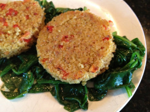 Quinoa Patties over Sauteed Spinach